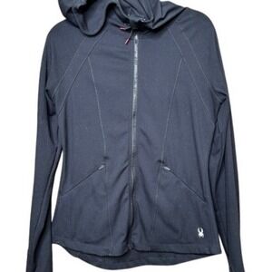 Spyder Active Women Black Full Zip Hooded Jacket Thumbholes M Running Athletic